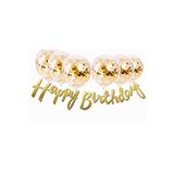 Gold Konfetili Şeffaf Balon Gümüş Happy Bırthday Kaligrafi Banner Yazı