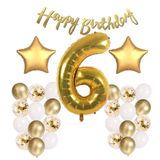 Gold Konsept 6 Yaş Doğum Günü Kutlama Seti; Beyaz Gold Konfetili Balon, Rakam Yıldız Folyo Ve Banner