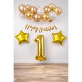 Gold Konsept Doğum Günü Kutlama Seti; Beyaz Gold Konfetili Balon, Rakam Yıldız Folyo ve Banner (1)