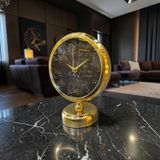 Gold Marble Masa Saati – Altın Çerçeveli Siyah Mermer Desenli Modern Lüks Dekoratif Saat