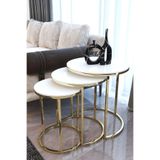 Gold Metal Parlak Beyaz Mdf Tabla Zigon Sehpa gold beyaz 50 x 50