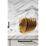 Gold Metal Pasta Sunum Tabağı Set 6 Lı Tabaklık Stand Lı Lüx