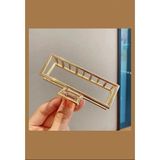 Gold Metal Şık Dikdörtgen Mandal Toka 9 cm Kadın Toka Saç Tokası - Altın - Aksesuar