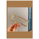 Gold Metal Şık Dikdörtgen Mandal Toka 9 cm Kadın Toka Saç Tokası Gold