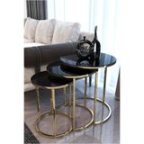 Gold Metal Zigon Sehpa Kırılmaz Temperli Siyah Cam Gold 52 x 52
