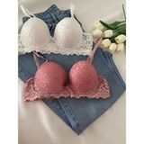 Gold Night Kadın Dantelli Desteklli Balenli Push Up Dolgulu Soft Sütyen Ikili Paket - 80B - Beyaz - Gül Kurusu