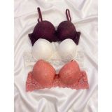Gold Night Kadın Dantelli Desteklli Balenli Push Up Dolgulu Soft Sütyen Üçlü Paket - Beyaz - Mor - Gülkurusu - 85B