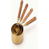 Gold Ölçü Kaşığı Seti 4lü Ahşap Saplı Ölçü Kabı 250ML-125ML-80ML-60ML