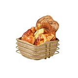 Gold Oval Köşeli Kare Ekmek Sepeti Şık,ekmeklik Hasır Örmeli Makrome-çok Amaçlı Metal Paslanmaz Altın