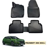 Gold Peugeot 308 2021+ 3D Orjinals Havuzlu Kauçuk Oto Paspas - Siyah