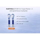 Gold Police Gp-001 3 In 1 Laser Pointer + 2 Led Işıklı El Feneri Anahtarlıklı 2 Adet