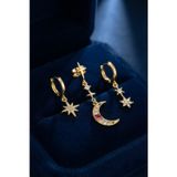 Gold Renk 3 Lü Ay Ve Yıldız Model Küpe - Lisinya