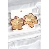 Gold Renk Bordo Renk Detaylı Lotus Kadın Küpe (Pirinç)