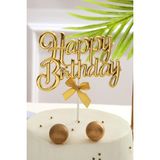 Gold Renk Happy Birthday Yazılı Pasta Süsü