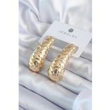 Gold Renk İşleme Detay Pirinç Kadın Küpe