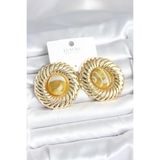 Gold Renk Kehribar Boncuklu Vintage Kadın Küpe (Pirinç)