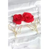 Gold Renk Kırmızı Gül Model Kadın Küpe (Pirinç)
