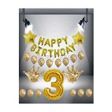 Gold Renk Kral Taç Happy Bırthday Folyo Balon Seti 3 Yaş
