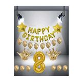Gold Renk Kral Taç Happy Bırthday Folyo Balon Seti 8 Yaş