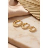 Gold Renk Oval Halka Model Zirkon Taşlı 3 Lü Küpe Set - Lisinya