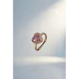 Gold Renk Pembe Zirkon Taşlı Kalp Charm Yüzük