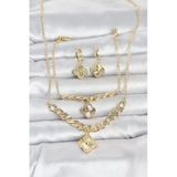 Gold Renk Pirinç Kolye Bileklik Ve Küpe Seti 5886