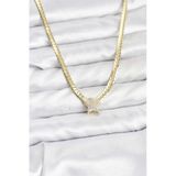 Gold Renk Pirinç Yıldız Zirkon Taşlı Kadın Kolye - Tj-Bko10793
