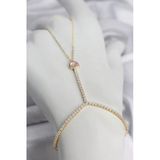 Gold Renk Pirinç Zirkon Taşlı Pembe Kalp Model Şahmeran Tj-Sn771