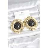 Gold Renk Siyah Boncuklu Vintage Kadın Küpe (Pirinç)