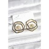 Gold Renk Siyah Mineli Geometrik Gül Model Kadın Küpe (Pirinç)