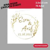 Gold Renk Söz, Kına, Nişan Hatırası Çikolata Etiketi 3,5x3,5 cm 70 Adet - Arletikettasarım