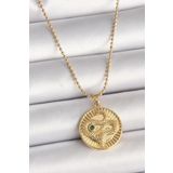 Gold Renk Topçuk Zincir Yılan İşlemeli Zirkon Taş Detaylı Madalyon Model Kadın Kolye - EBJ250301W31338