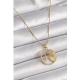 Gold Renk Zincir Zirkon Taşlı Yıldız İşleme Madalyon Model Kadın Kolye - EBJ241221W30103
