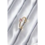 Gold Renk Zirkon Taşlı Pembe Kristal Kalp Model Kadın Yüzük - Ebj260319w41597