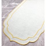 Gold Renkli Çift Sargı Nakışlı 40 x 140 cm Keten Efektli Runner - 40 x 140 cm