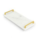 Gold Saplı Mermer Sunum Tepsisi – 40x15 cm Dikdörtgen Servis Tepsisi, Şık Sofra, Kahve, Peynir ve Tatlı Sunumları İçin