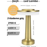 Gold ♦ Şarjlı LED Masa Lambası ♦ 3 Kademeli Işık Renkli ♦ USB Şarjlı Gece Lambası ♦ Ev - Ofis - Altın