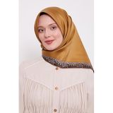 Gold Şerit Leopar Desen Twill İpek Eşarp