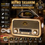 Gold Silver Gs-1345 Nostaljik Görünümlü Retro Radyo & Bluetooth Hoparlör (Güneş Panelli & El Fenerli)