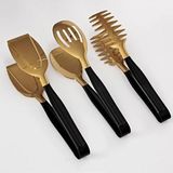 Gold Siyah Servis Sunum Makarna Pasta Salata Kek Maşa Seti Takımı 3'lü - Gold - Gümüş