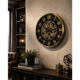 Gold Steampunk Dekoratif Duvar Saati – Çarklı Büyük Boy Salon ve Ofis Saati