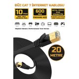 Gold Step 20 Metre Yassı Cat 7 Ethernet Kablosu 10 Gigabit/S 600 Mhz Premium Metal Zırhlı RJ45 Konnektör