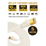 Gold Step 5 Metre BEYAZ Yassı Cat 7 Ethernet Kablosu 10 Gigabit/S 600 Mhz Premium Metal Zırhlı RJ45 Konnektör
