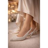 Gold Step ✨ “Beyaz İnci Taşlı Slingback Abiye Ayakkabı 5 Cm Kitten Topuk Özel Üretim Düğün Nişan Mezuniyet”