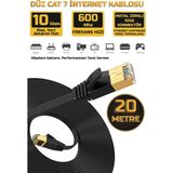 Gold Step Yassı Cat 7 Ethernet Kablosu 10 Gigabit/s 600 Mhz Premium Metal Zırhlı RJ45 Konnektör - 20 m