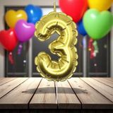 Gold Üç 3 Numara Mum Gold Folyo Balon Şeklinde Pasta Mumu Gold Pasta Mumu Gold Doğum Günü Mumu - 1 Adet