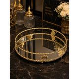 Gold Üzüm Motifli Aynalı Oval Dekoratif Tepsi Lüks Sunum Tepsisi - Standart - Çok Renkli