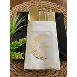 Gold Yaldızlı Beyaz Hoş Geldin Ramazan Ay Desenli Cepli Touch Peçete 12 li 40x40