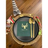 Gold Yaldızlı Yeşil Geyik Happy New Year Kare Peçete