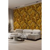 Gold Yaprak Desenli Modern Doğal Tasarım Tekstil Duvar Kağıdı, 200 x 250